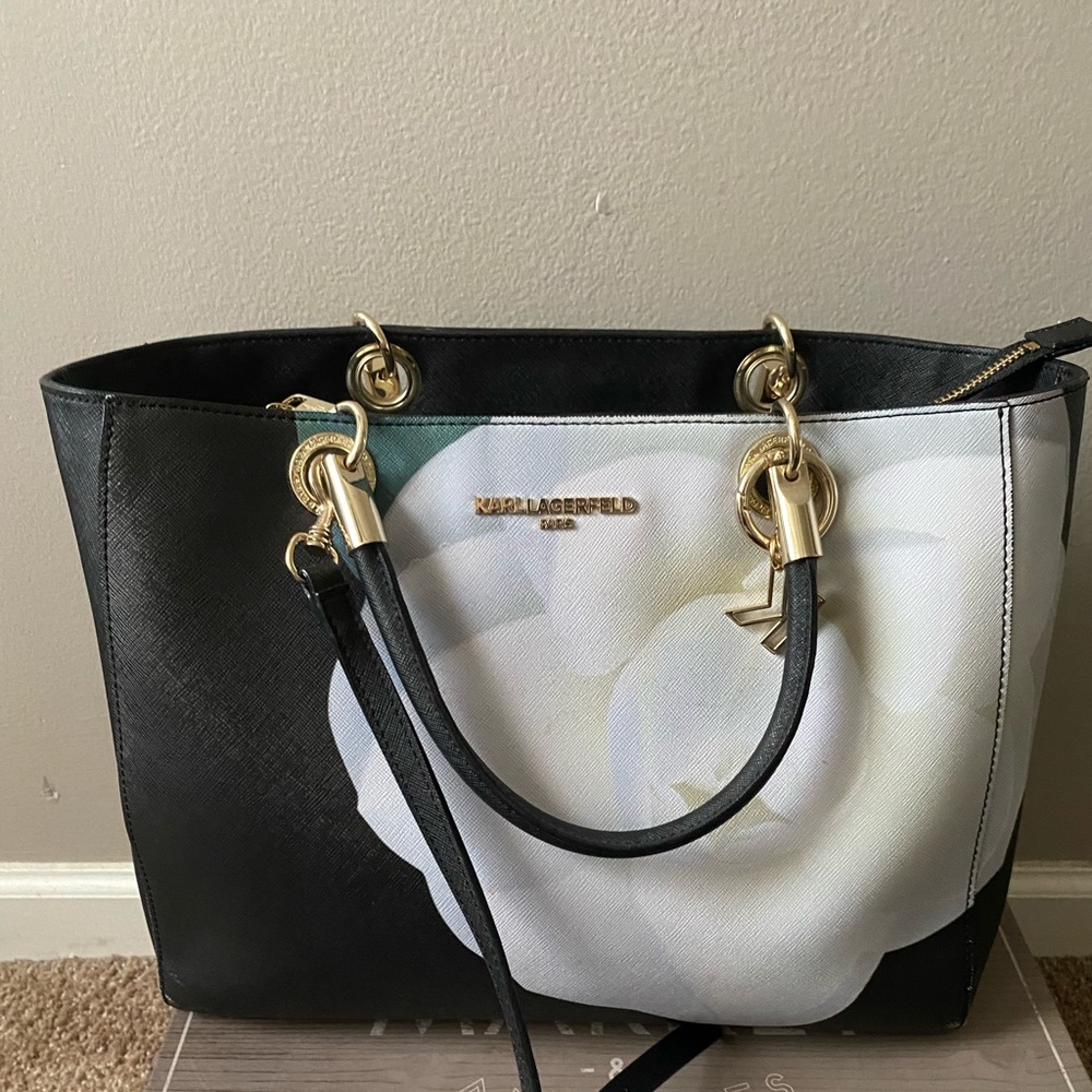 Karl Lagerfeld black purse with flower design